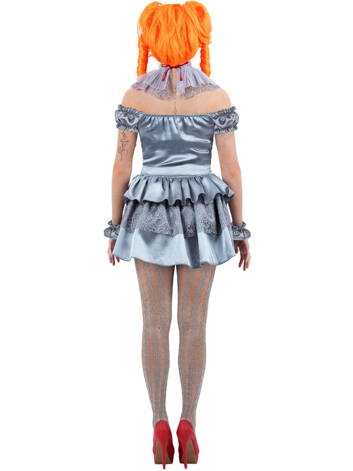 IT Chapter Two Pennywise Ladies Costume Mini Dress Neck Ruffle Sleeves Cuffs Tights 3
