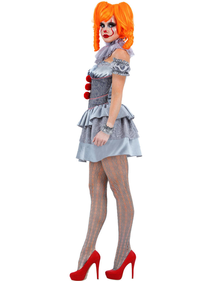 IT Chapter Two Pennywise Ladies Costume Mini Dress Neck Ruffle Sleeves Cuffs Tights 2