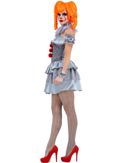 IT Chapter Two Pennywise Ladies Costume Mini Dress Neck Ruffle Sleeves Cuffs Tights 2