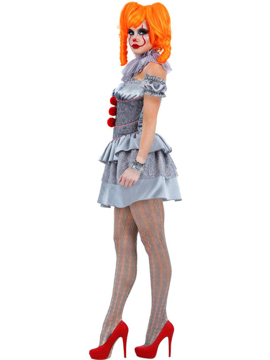 IT Chapter Two Pennywise Ladies Costume Mini Dress Neck Ruffle Sleeves Cuffs Tights 2