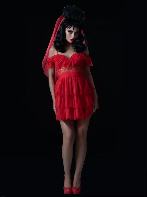 Beetlejuice Lydia Bride Costume Ladies Red Mini Dress 4