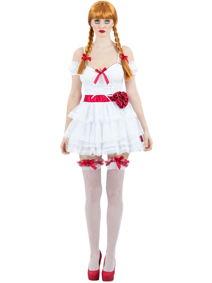 Annabelle Mini Dress Costume Adult White Dress Hold Ups And Red Hair Ribbons