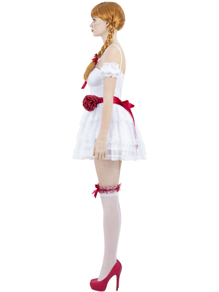 Annabelle Mini Dress Costume Adult White Dress Hold Ups And Red Hair Ribbons