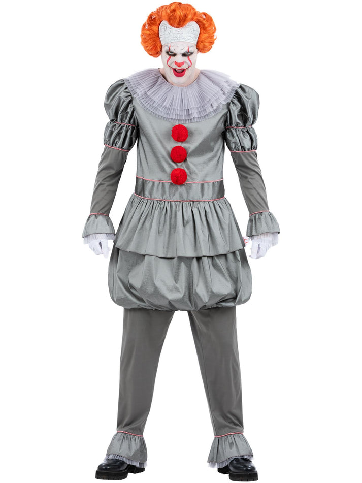 Pennywise Costume IT Chapter Two Mens Grey Top with Neck Ruffle and Grey Trousers 1