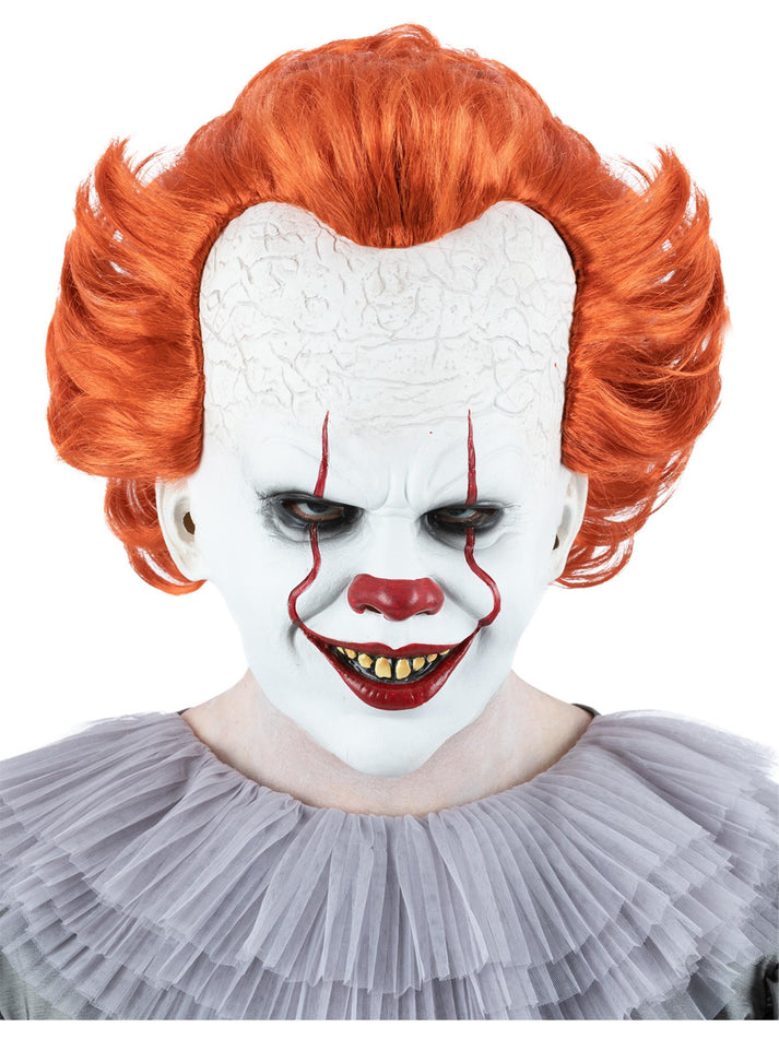 IT Chapter Two Pennywise Mask Latex Full Overhead with Hair Adult Horror Accessory 1