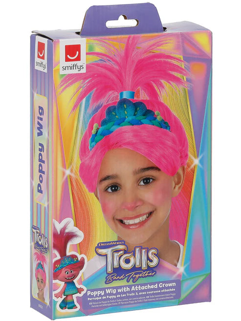 Trolls Band Together Poppy Wig with attached Tiara for Girls 3