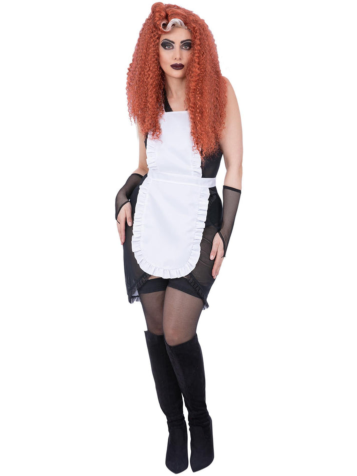 Rocky Horror Show Magenta Costume Sheer Black Dress White Apron And Black Glovettes