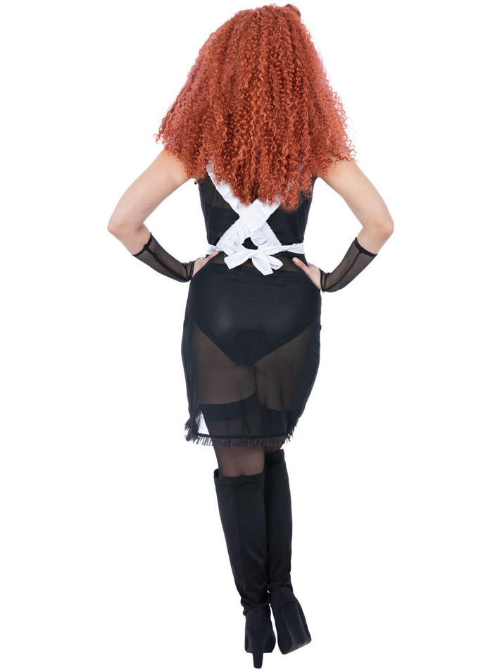 Rocky Horror Show Magenta Costume Sheer Black Dress White Apron And Black Glovettes