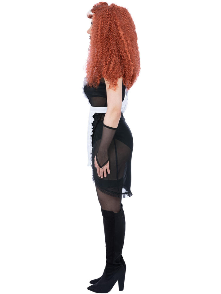 Rocky Horror Show Magenta Costume Sheer Black Dress White Apron And Black Glovettes
