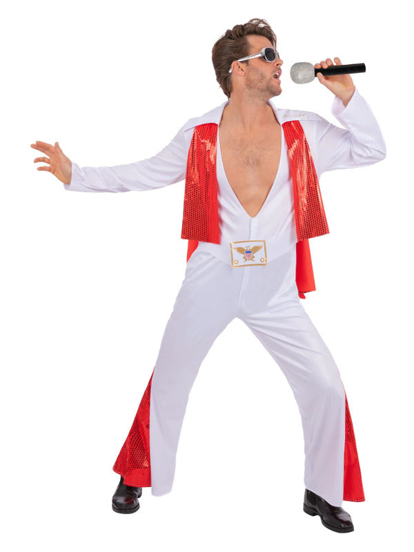Elvis White Jumpsuit All in One Costume with Cape Adult 1