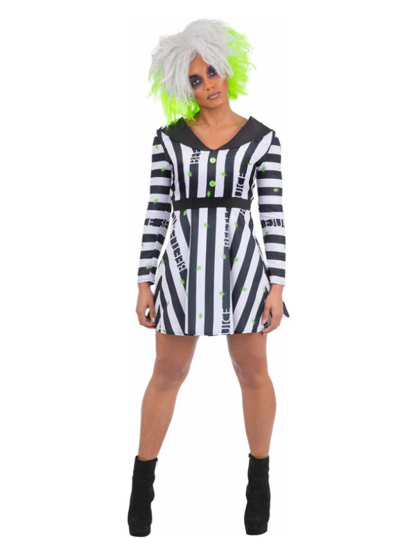 Beetlejuice Ladies Costume Striped Dress 1