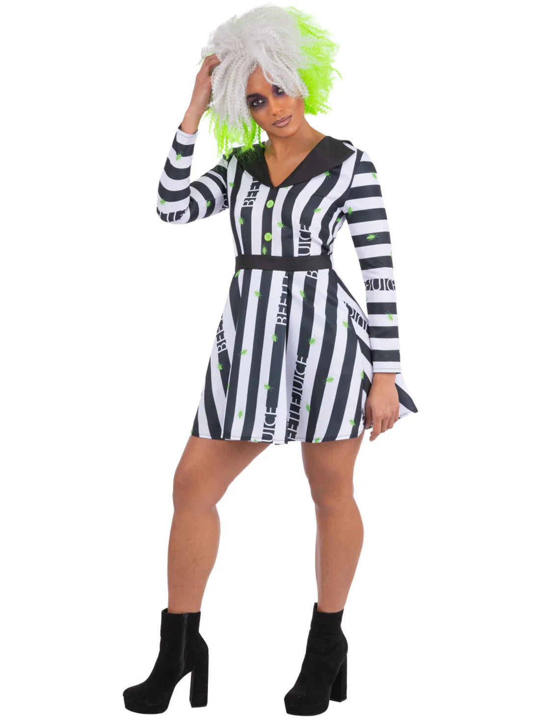 Beetlejuice Ladies Costume Striped Dress 4