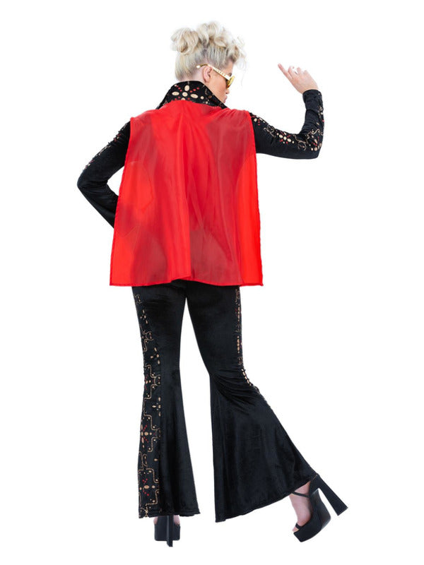 Elvis Black Rhinestone Costume Jumpsuit Costume with Red Cape for Women 3