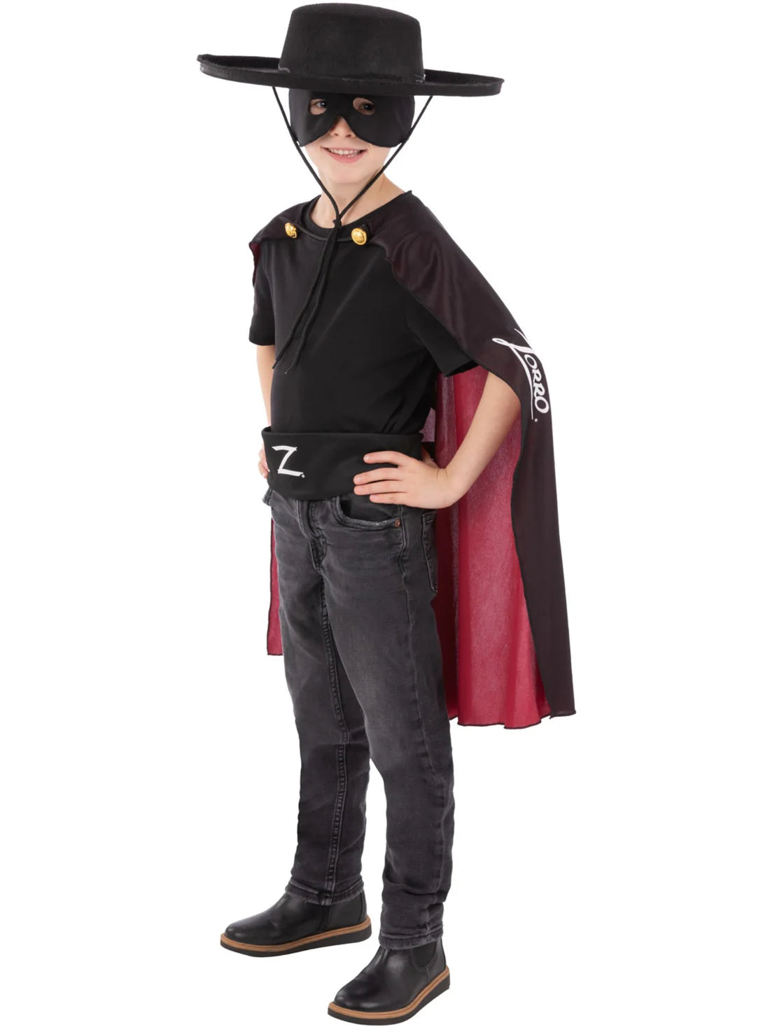 Zorro Kids Instant Kit Kids Costume Set Cape Mask Hat Belt 1