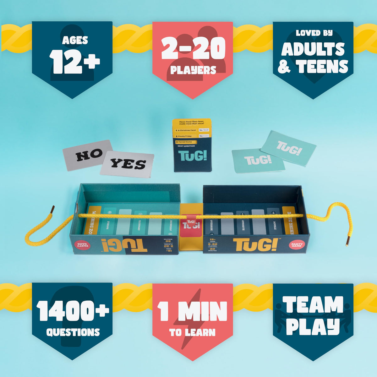 TUG! The Team Trivia Game with a Mini Tug of War in The Box | Perfect for 2-20 Players | Ultimate Holiday Game for Teens, Adults and Family Game Night | Great Gift or Stocking Stuffer | Ages 11+ 7
