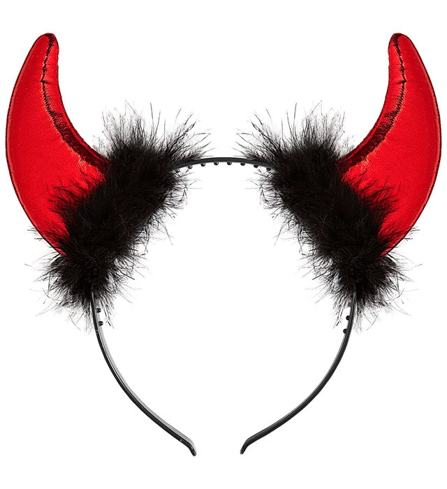 Red Metallic Horns With Marabou And Tinsel Trim