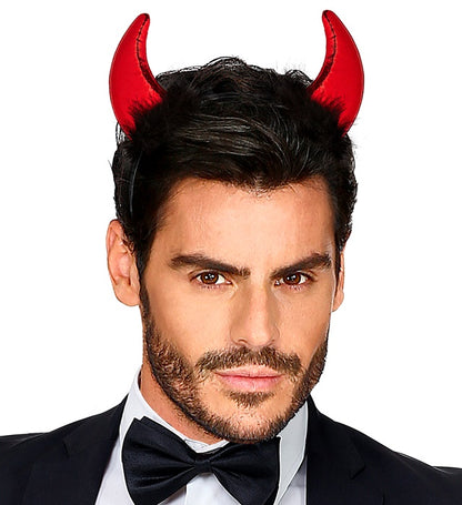 Red Metallic Horns With Marabou And Tinsel Trim