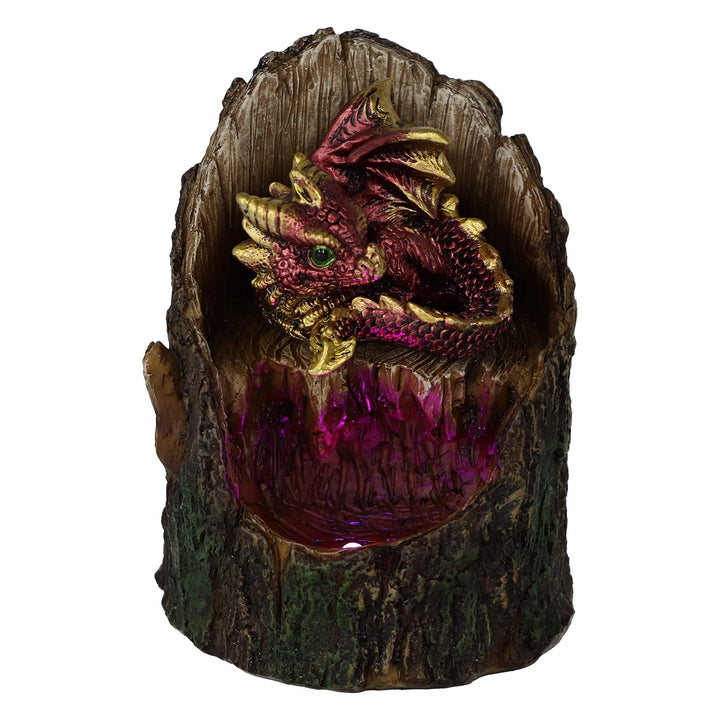 Arboreal Hatchling Red Dragon in Tree Trunk Light Up Figurine 10.8cm