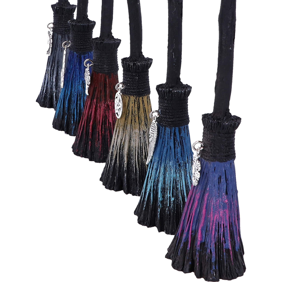Set of Six Positivity Broomsticks with Silver Charms Positive Energy 20cm