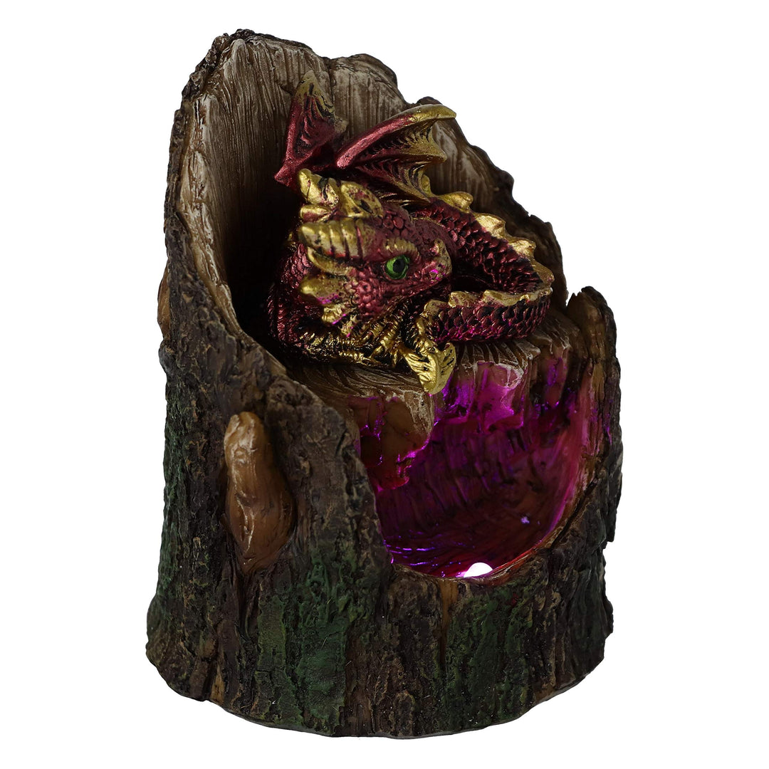 Arboreal Hatchling Red Dragon in Tree Trunk Light Up Figurine 10.8cm