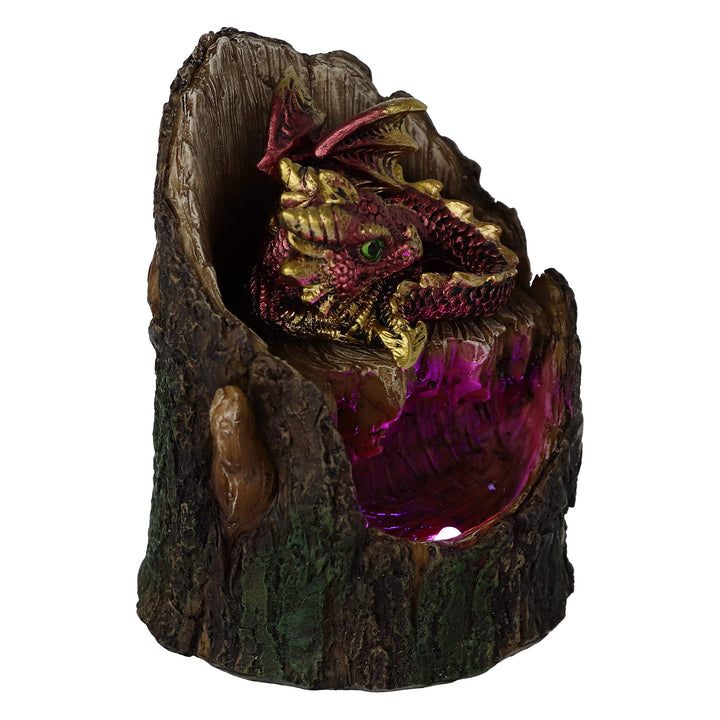 Arboreal Hatchling Red Dragon in Tree Trunk Light Up Figurine 10.8cm