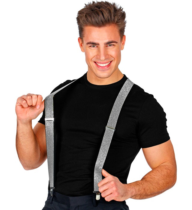 Silver Lurex Braces  Extra Long Up To 115-120 Cm 