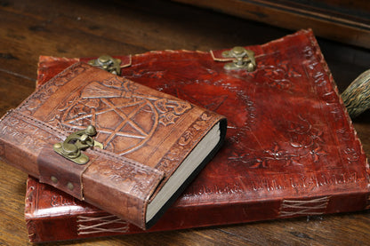 Large Lockable Red Leather Book of Shadow with Embossed Floral Pentagram 35cm 3