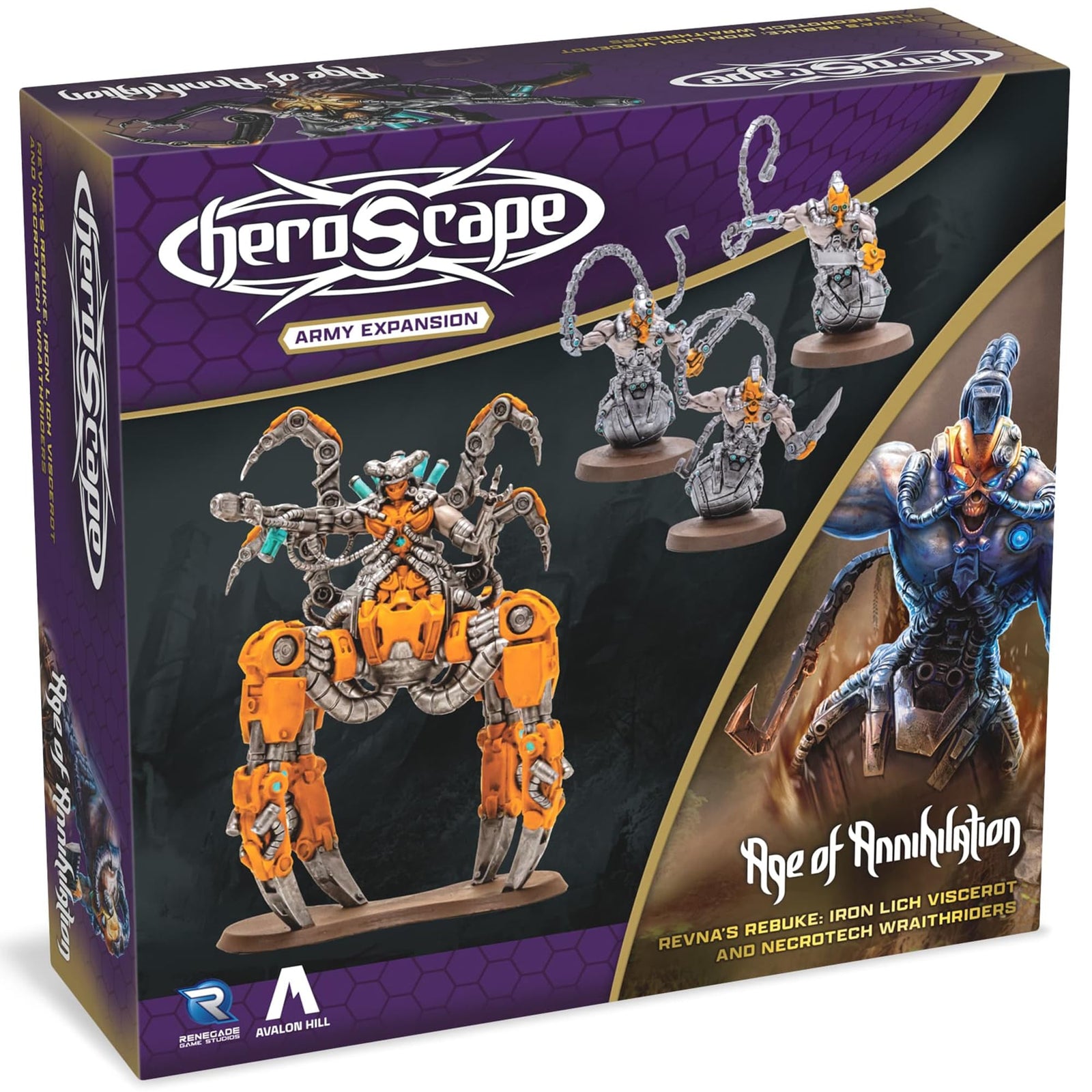 Renegade: Heroscape: Revna’s Rebuke: Iron Lich Viscerot & Necrotech Wraithriders Army Expansion - 4 New Detailed Miniatures, Unpainted, Ages 14+ 1
