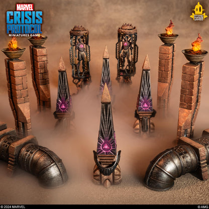 Marvel: Crisis Protocol Dark Future Terrain Pack - Enhance Battles with Wakandan Statues & One-Shot Card! Tabletop Superhero Game, Ages 14+, 2 Players, 90 Min Playtime 5