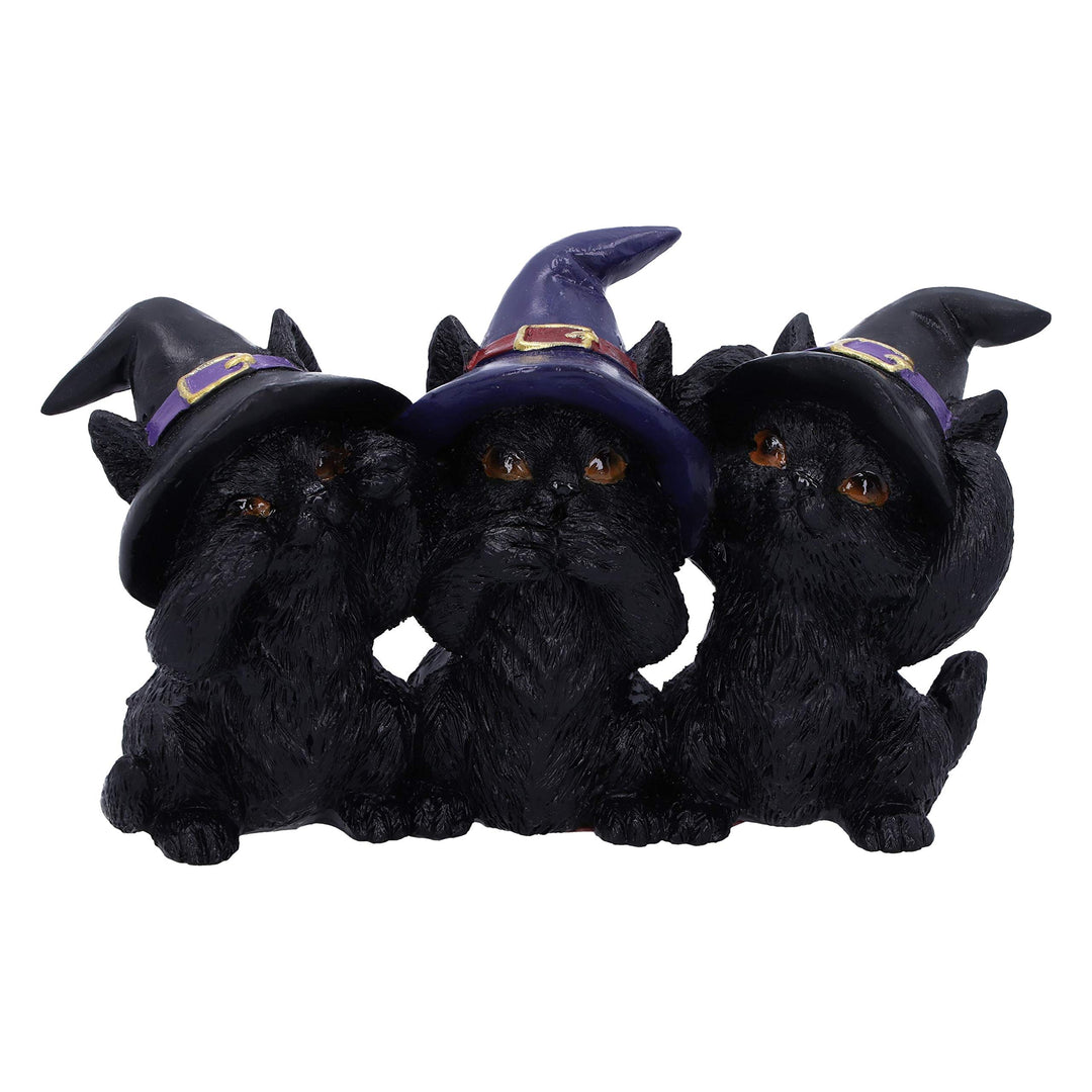 Three Wise Black Cats See No Hear Speak Evil Familiar Figurine 11.5cm