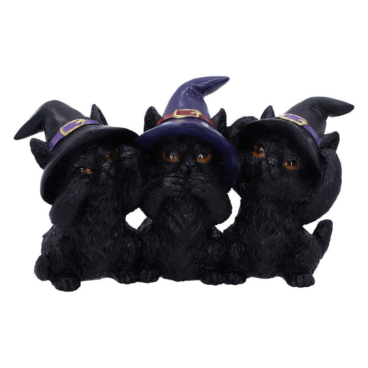 Three Wise Black Cats See No Hear Speak Evil Familiar Figurine 11.5cm