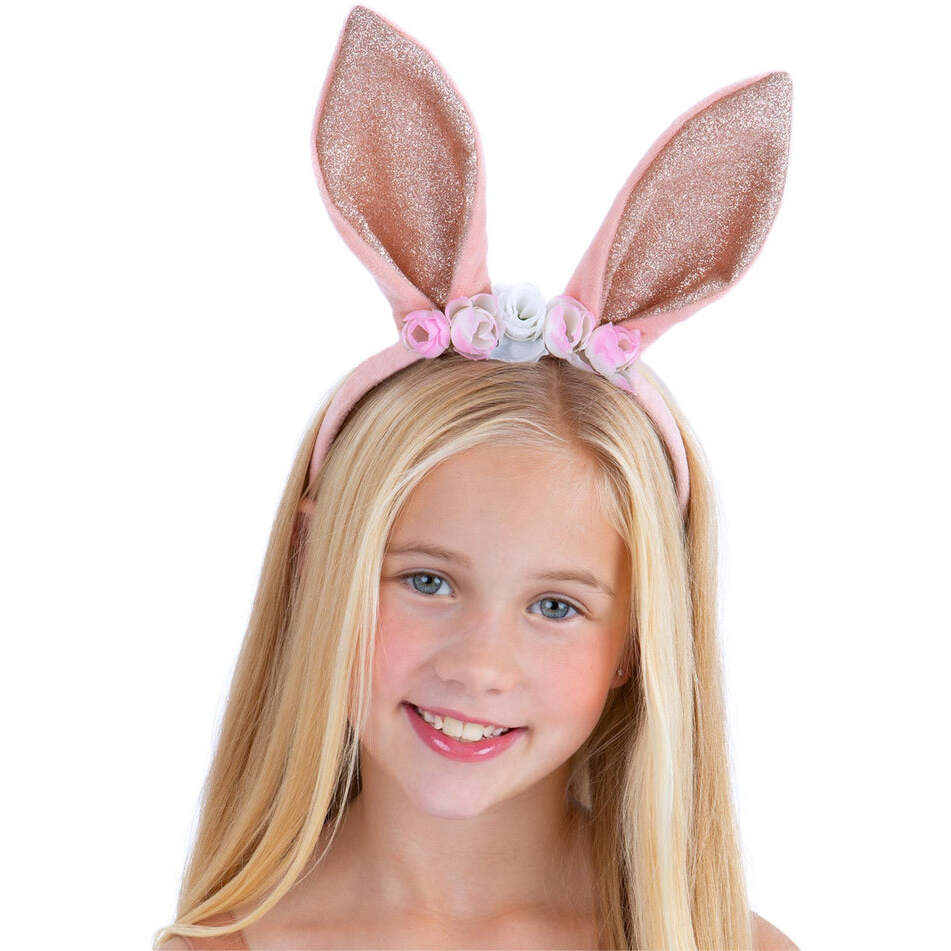 Bunny Headband Rose Gold Floral Childs Costume Rabbit Ears 1