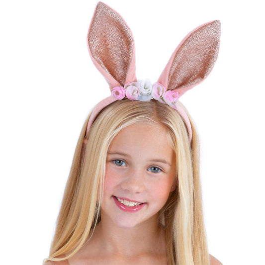 Bunny Headband Rose Gold Floral Childs Costume Rabbit Ears 1