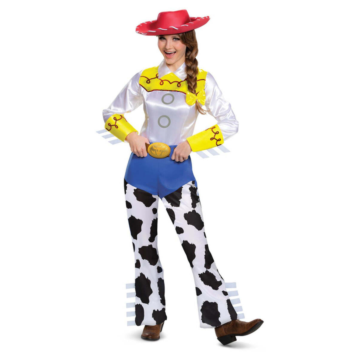 Disney Pixar Toy Story 4 Jessie Classic Costume Adult Jumpsuit Attached Shirt Hat Hair Bow 1
