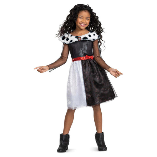 Disney Villains Cruella Classic Childs Costume Dress with Fake Fur Collar 1