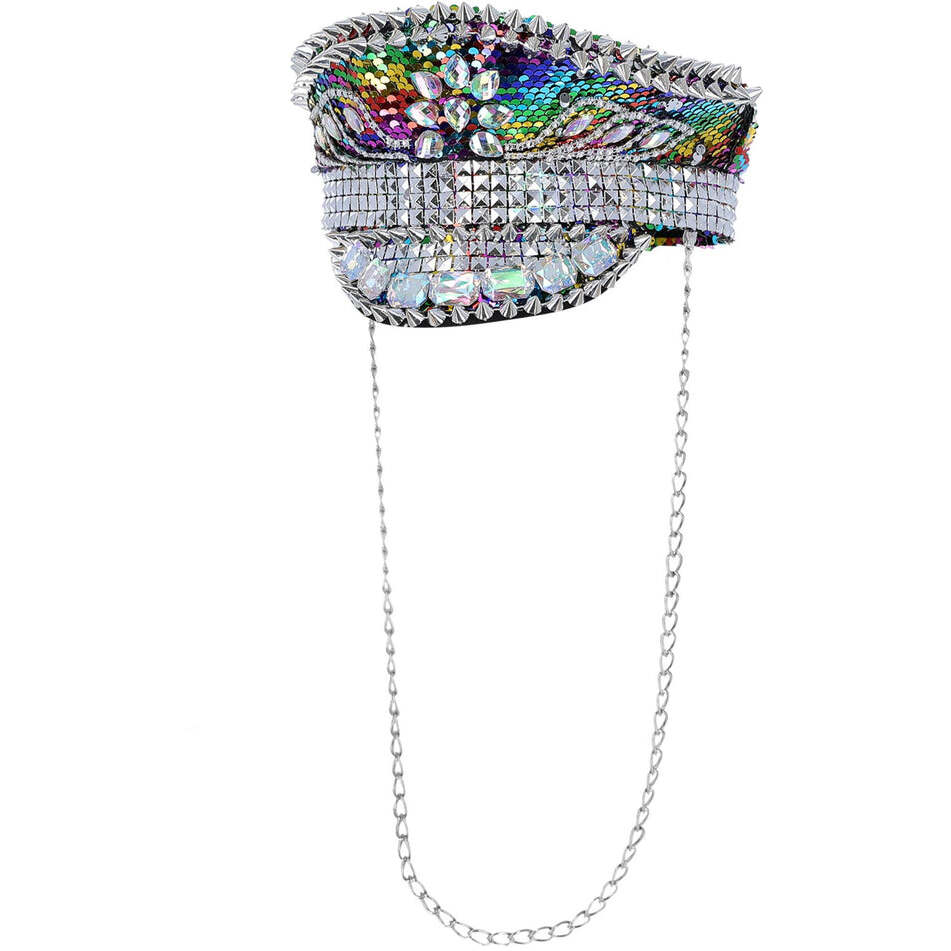 Fever Deluxe Sequin Studded Captains Hat Rainbow Adult Costume Accessory 1