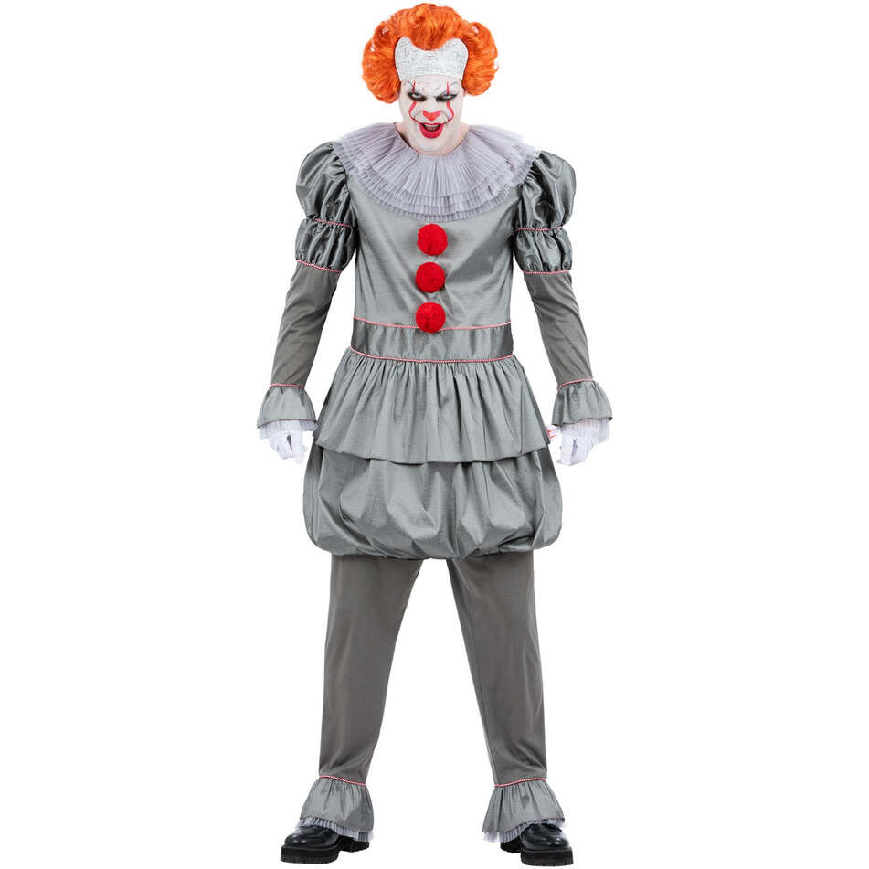 Pennywise Costume IT Chapter Two Mens Grey Top with Neck Ruffle and Grey Trousers 1