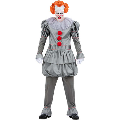 Pennywise Costume IT Chapter Two Mens Grey Top with Neck Ruffle and Grey Trousers 1