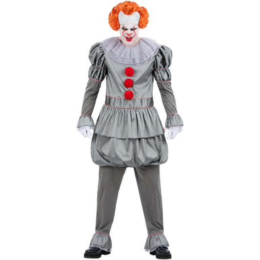 Pennywise Costume IT Chapter Two Mens Grey Top with Neck Ruffle and Grey Trousers 1