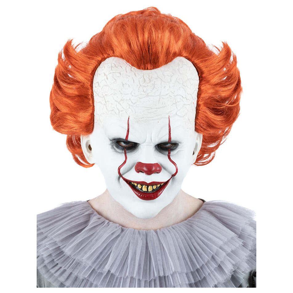 IT Chapter Two Pennywise Mask Latex Full Overhead with Hair Adult Horror Accessory 1