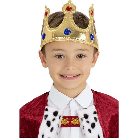Kids Royal Crown Child Gold Coloured Soft Fabric with Jewels 1