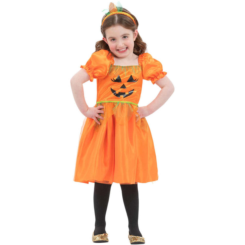 Pumpkin Costume Childs Orange Dress Multi Coloured Headband 1