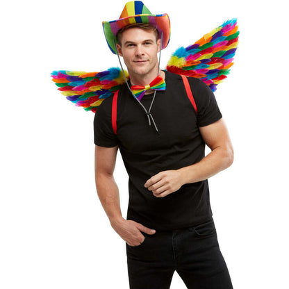 Rainbow Feather Wings Multi Coloured Adult 80cm Costume Accessory 1