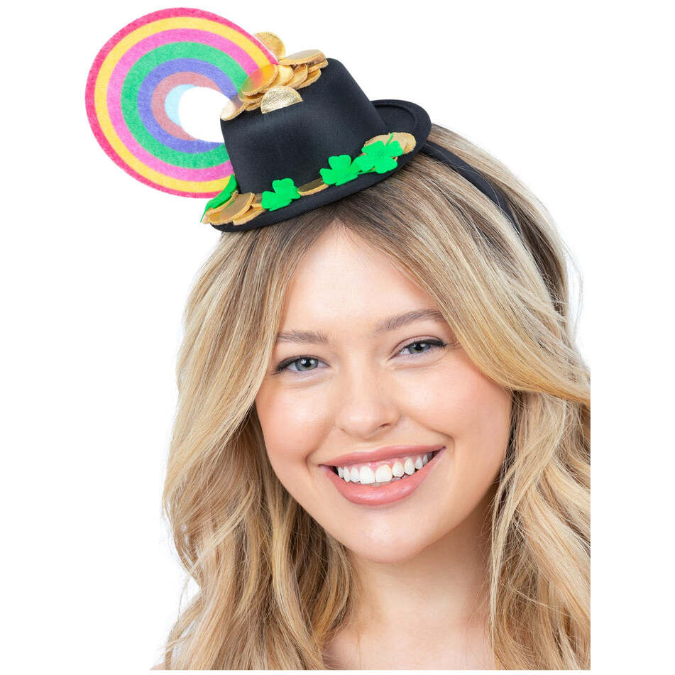 Rainbow Pot of Gold Mini Hat Headband Adult St Patricks Day Costume Accessory 1