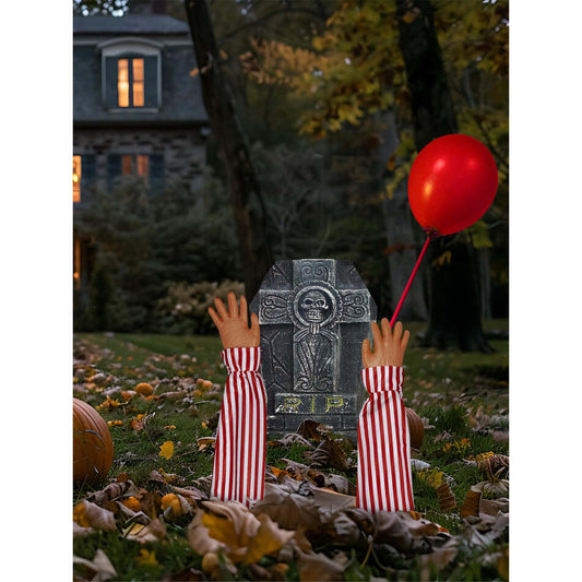 Horror Clown Lawn Prop Arm Stakes Headstone Balloon Halloween Party Accessory 1