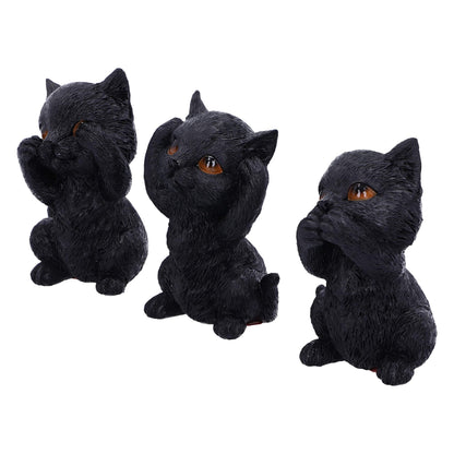 Three Wise Kitties See No Hear Speak Evil Familiar Black Cats Figurine 8.8cm 3
