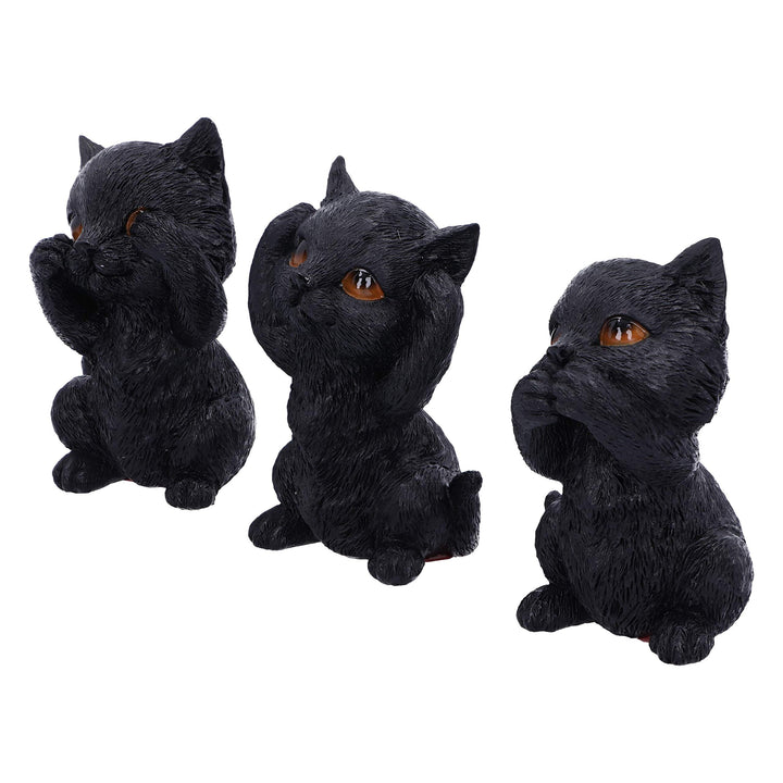 Three Wise Kitties See No Hear Speak Evil Familiar Black Cats Figurine 8.8cm