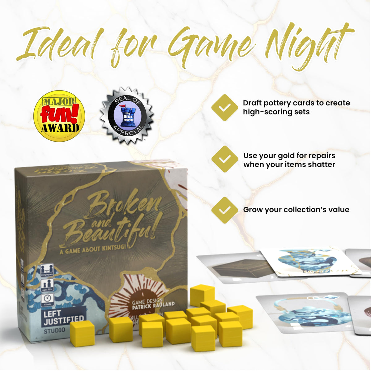 Left Justified Broken and Beautiful Kintsugi Card Game – Fun & Portable for Family Game Night – Perfect for Teens & Adults – 2-4 Players, Themed Deck of Cards, Great for Family Fun 3