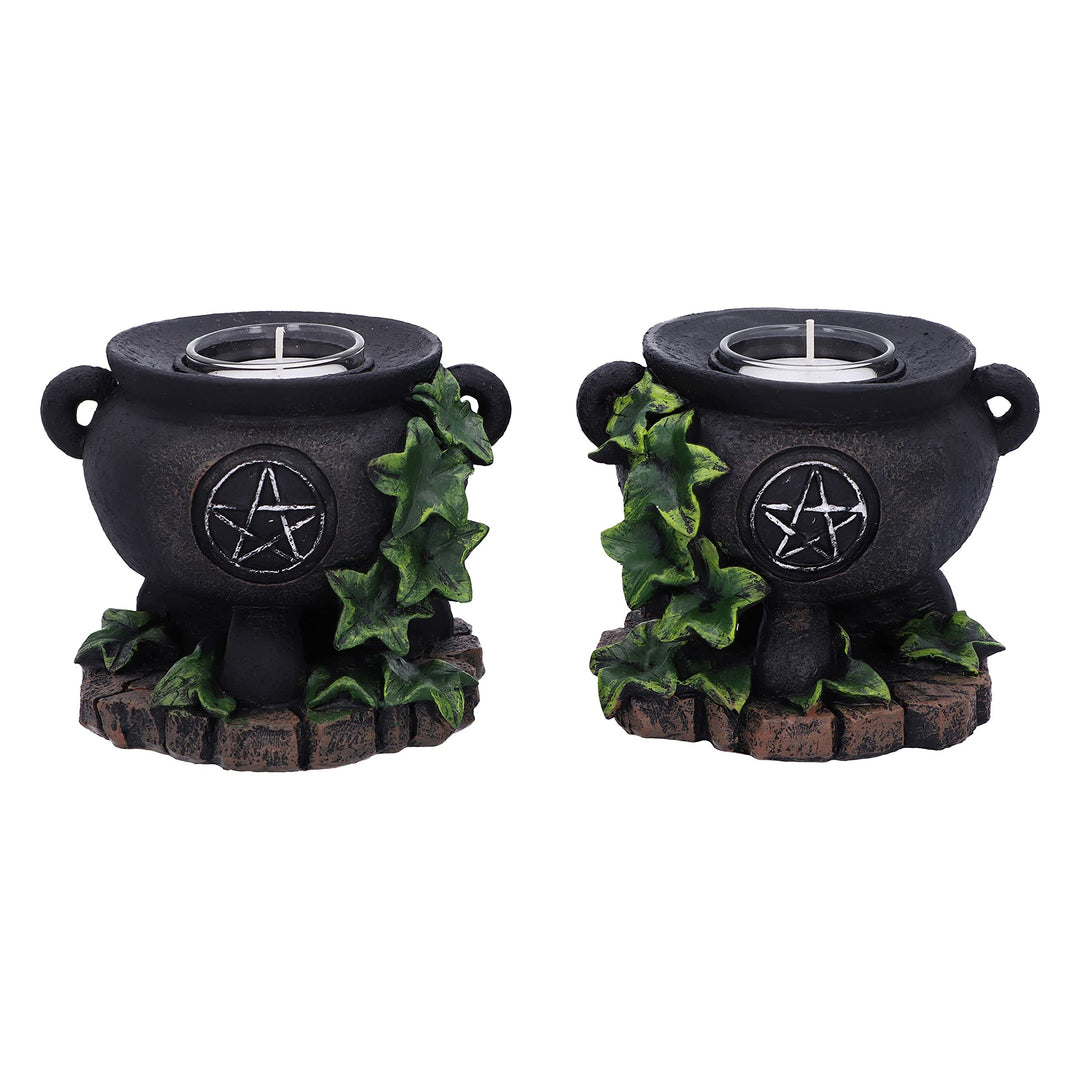 Set of Two Ivy Cauldron Witches Candle Holders 11cm Holder