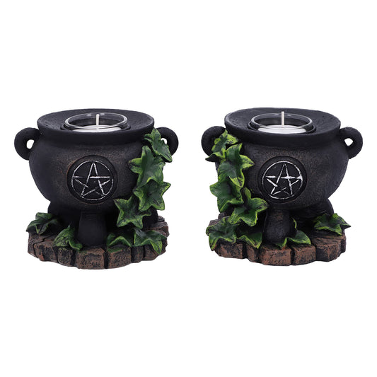 Set of Two Ivy Cauldron Witches Candle Holders 11cm Holder 2